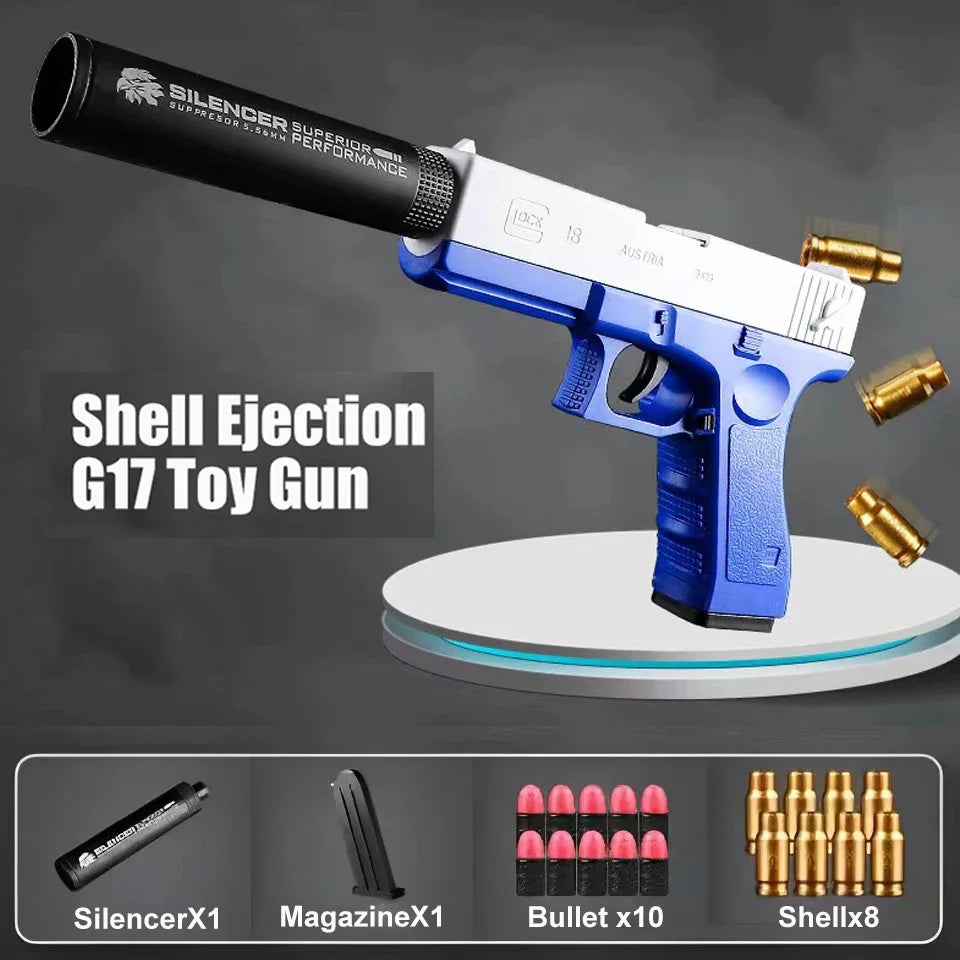 Toy Gun G17 Soft Bullet Shell Ejection Foam Darts Pistol Desert Eagle Airsoft Gun with Silencer Gift for Kid Adult