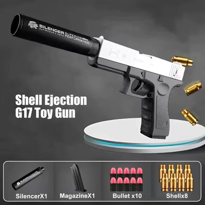 Toy Gun G17 Soft Bullet Shell Ejection Foam Darts Pistol Desert Eagle Airsoft Gun with Silencer Gift for Kid Adult