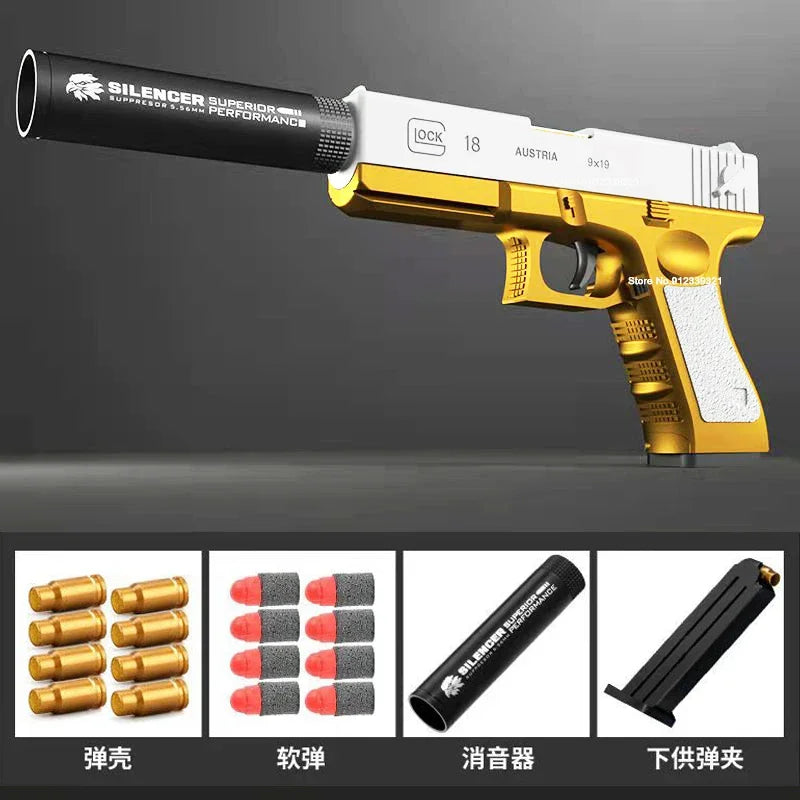 Toy Gun G17 Soft Bullet Shell Ejection Foam Darts Pistol Desert Eagle Airsoft Gun with Silencer Gift for Kid Adult