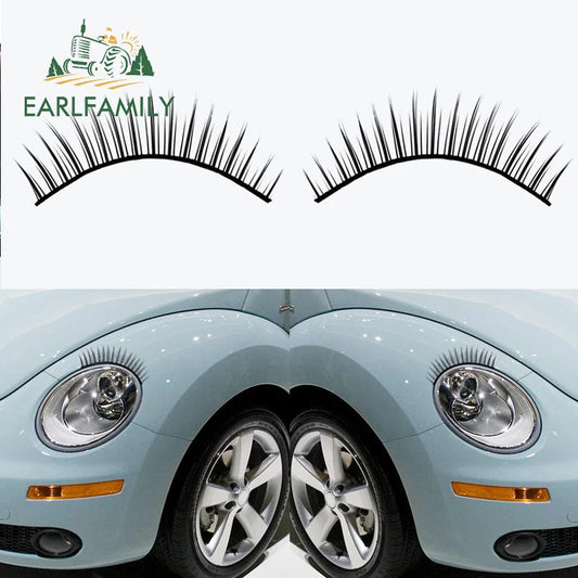 EARLFAMILY 13cm x 6cm Auto Car Sticker for Eyelashes Personality Decals Waterproof Fake Lash Car Light Assessoires for Beetles