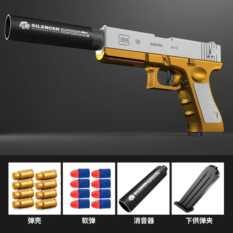 Toy Gun G17 Soft Bullet Shell Ejection Foam Darts Pistol Desert Eagle Airsoft Gun with Silencer Gift for Kid Adult