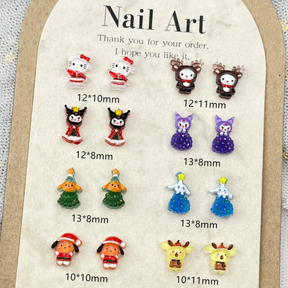 20pcs New Christmas Exquisite Shining Nail Art Cartoon Cute 3D Santa Claus Hello Kitty Elk Dress Up Nail Accessories Wholesale