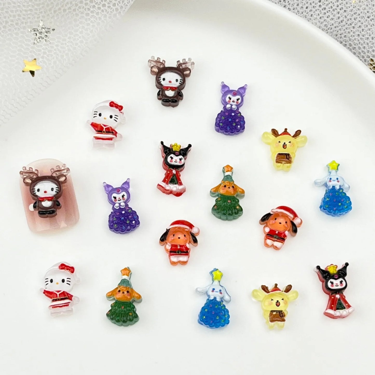 20pcs New Christmas Exquisite Shining Nail Art Cartoon Cute 3D Santa Claus Hello Kitty Elk Dress Up Nail Accessories Wholesale